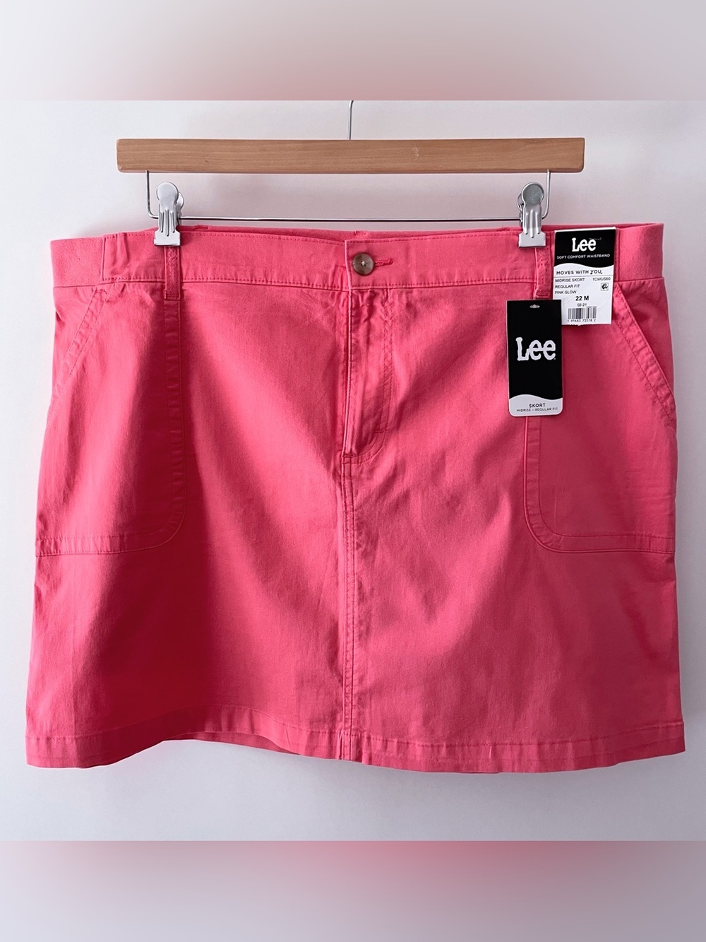 Lee Women's Pink Mid-Rise Comfort Waistband Cotton Skort w/ Pockets Size 22